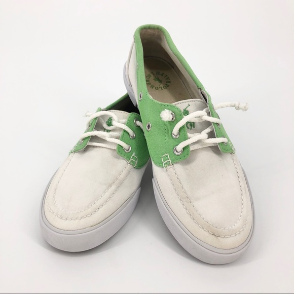 Polo Lime Green & White Canvas Boat Shoes Size 8 - Picture 4 of 8